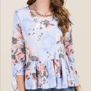 JANNA TIE SLEEVE FLORAL PEPLUM TOP